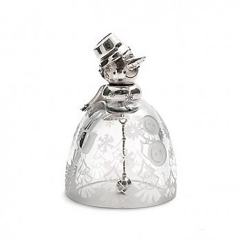 Хрустальный колокольчик «Снеговик» с серебряным декором