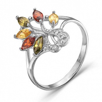 Серебряное кольцо «Дерево жизни» с разноцветными фианитами