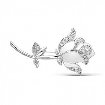 Серебряная брошь «Роза» с фианитами и эмалью