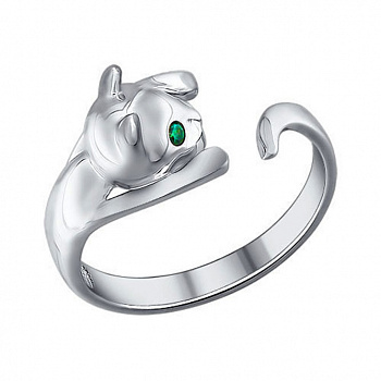 Серебряное кольцо с фианитами «Котёнок»