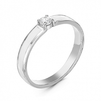 Серебряное кольцо «Эмили» с фианитом и белой эмалью