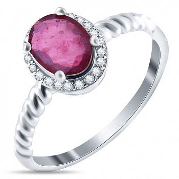 Серебряное кольцо с рубином и фианитом «Элегантное»
