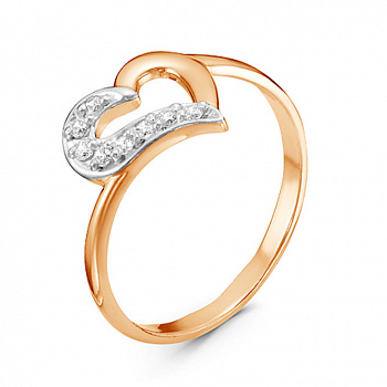 Серебряное кольцо с фианитом и золочением «Любовь»