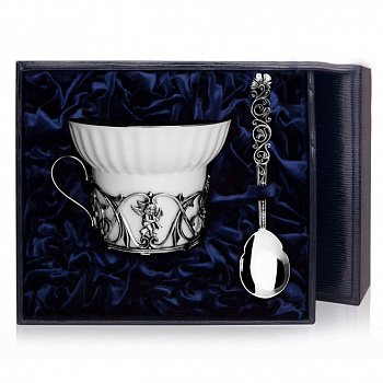 Серебряная чайная чашка «Ангел» с ложкой