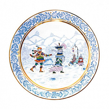 Фарфоровая декоративная тарелка «Зимняя забава»