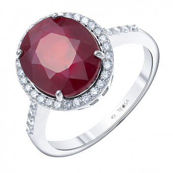 Серебряное кольцо с белым топазом и рубином