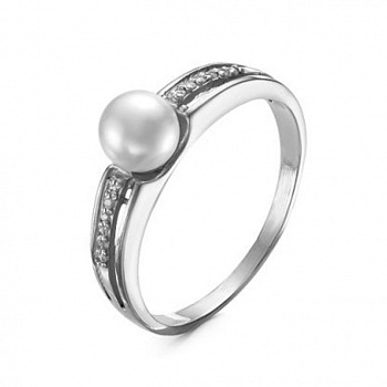 Серебряное кольцо «Греция» с жемчугом и фианитами