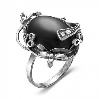Серебряное кольцо с фианитом и стеклом «Ночное небо»
