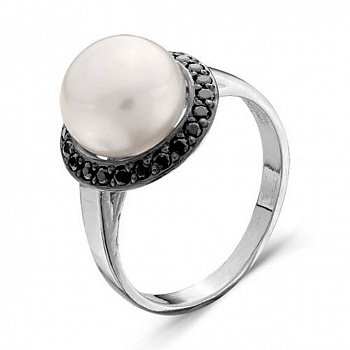 Серебряное кольцо с фианитом и жемчугом «Ракушка»