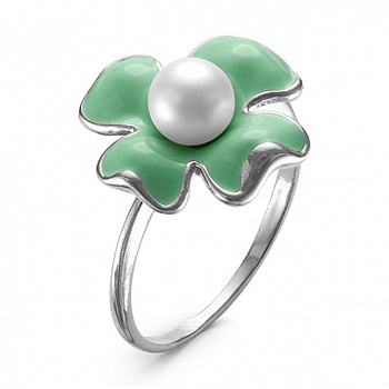 Серебряное кольцо с жемчугом «Зеленый цветок»
