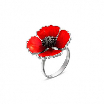 Серебряное кольцо "Красный цветок"