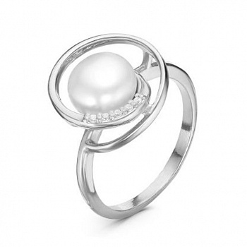 Серебряное кольцо «Иллюзия» с жемчугом и фианитами