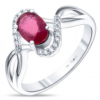 Серебряное кольцо с фианитом и рубином «Зигзаг»