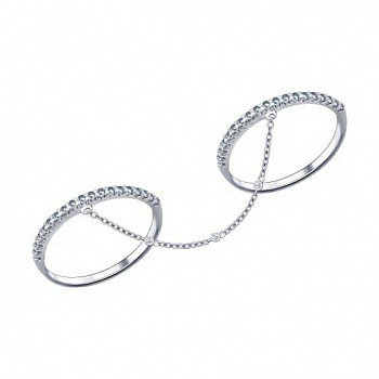 Серебряное кольцо с  фианитами на два пальца