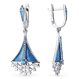 Серебряные серьги «Метелица» с синей эмалью и нанотопазами